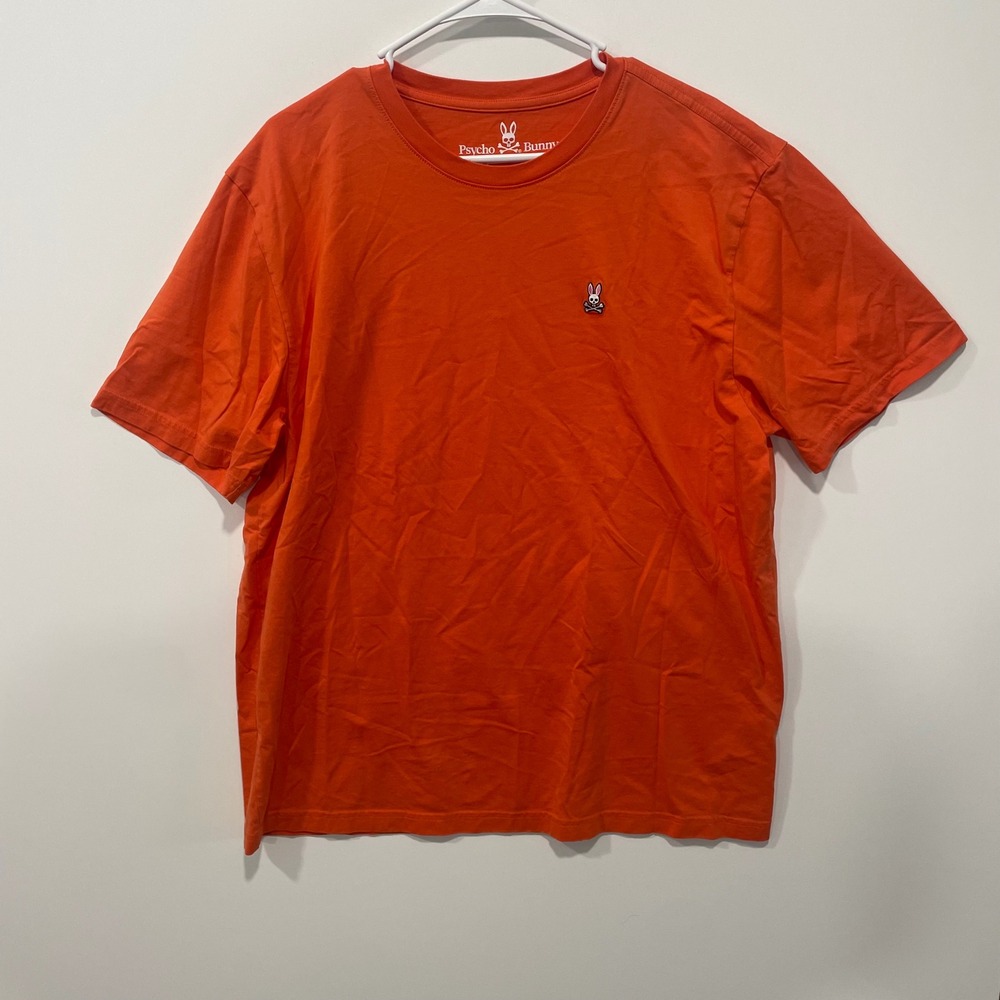 Psycho Bunny Mens Orange Crew Neck T Shirt Embroidered Bunny Logo Size 8